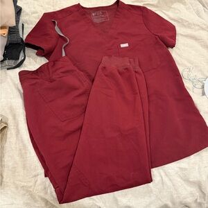 FIGS Maroon Technical Scrub Top and Zamora bottoms